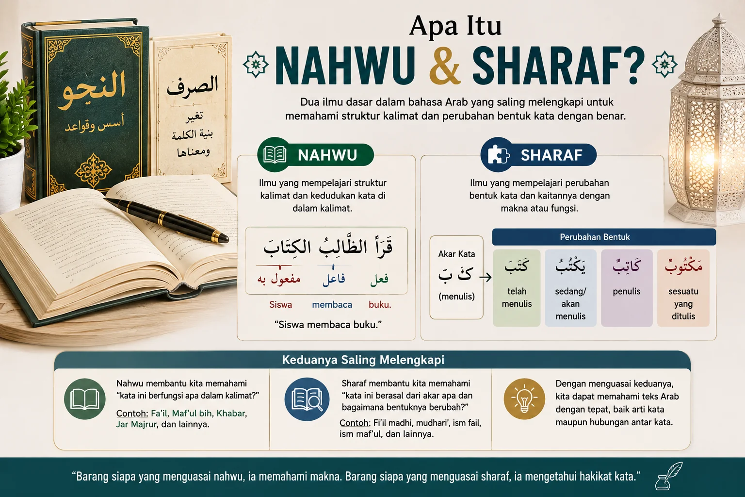 Pengertian nahwu dan sharaf sebagai dasar memahami struktur dan perubahan kata Bahasa Arab