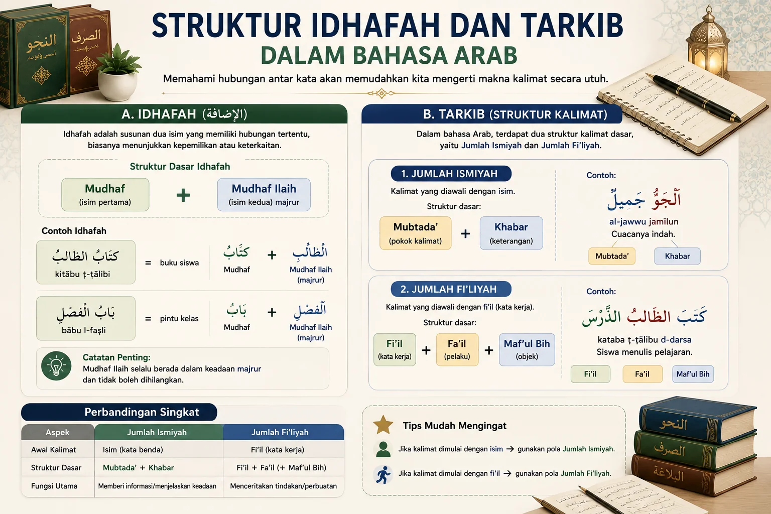 Struktur idhafah dan tarkib jumlah ismiyah serta jumlah fi'liyah dalam Bahasa Arab