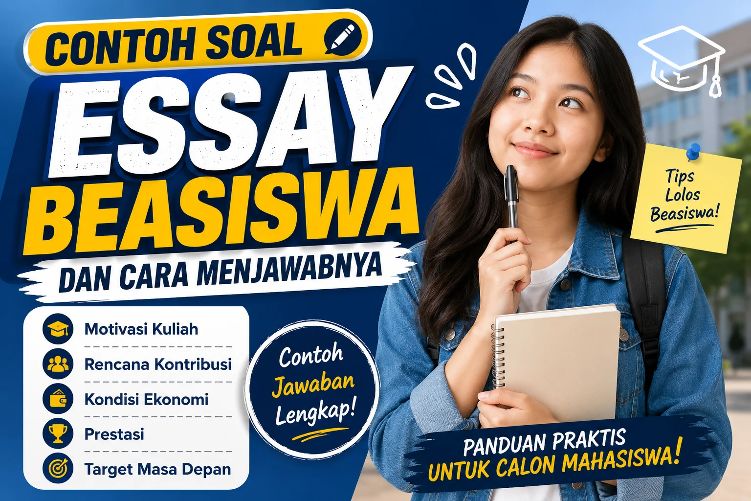 Contoh soal essay beasiswa dan cara menjawabnya untuk calon mahasiswa.