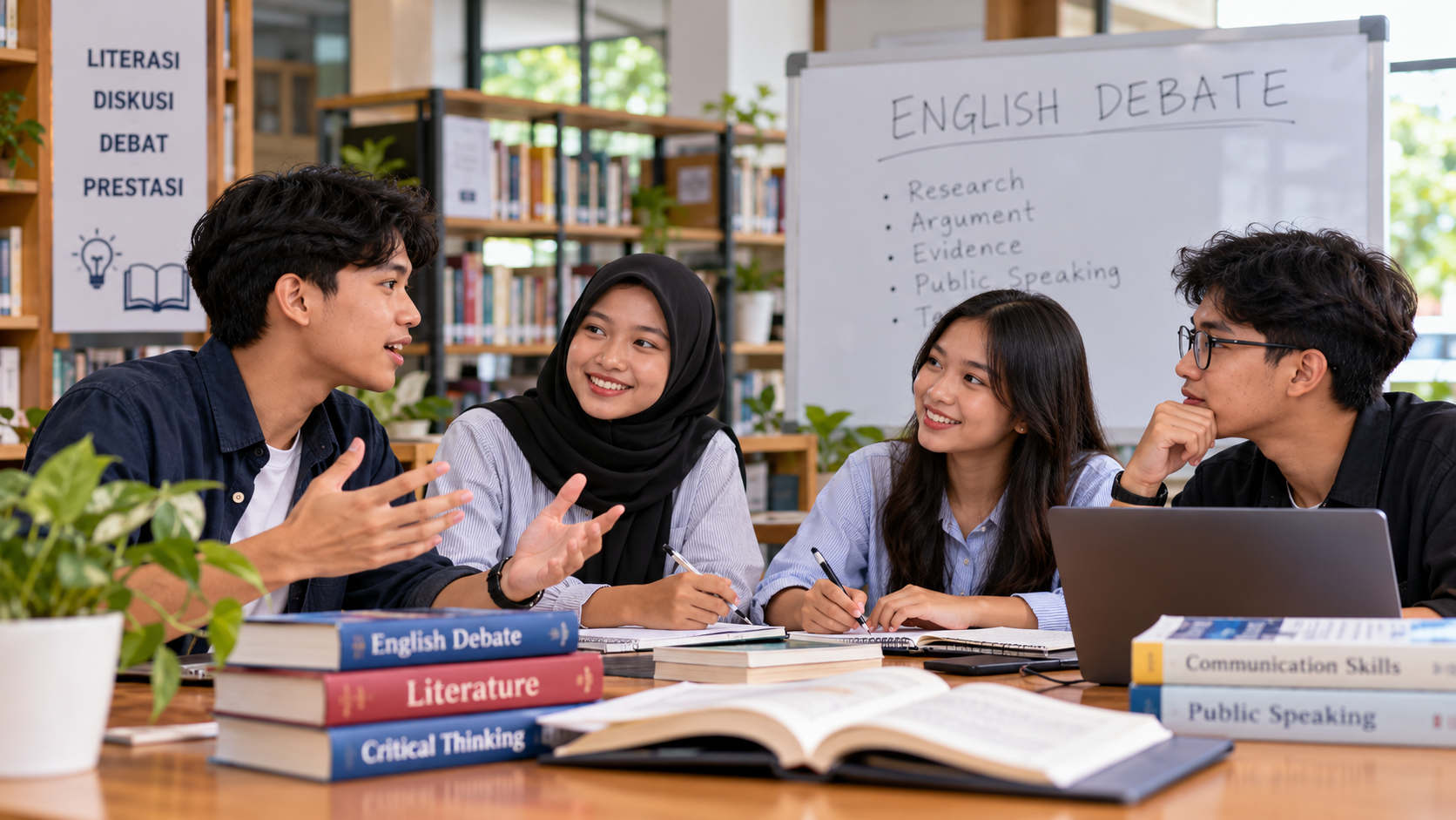 Pelajar mengikuti diskusi literasi dan latihan debat bahasa Inggris untuk meningkatkan kemampuan komunikasi dan berpikir kritis